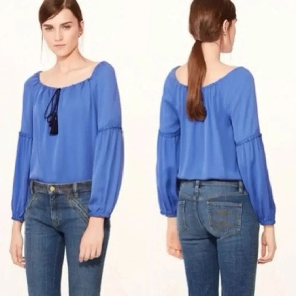 Tory Burch Silk Lace Tassel Tunic Blue Peasant Style Boho Blouse Size 4 - Picture 3 of 16